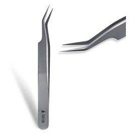 Stacy Lash STL-7 - Pinzas de extensión de pestañas en forma de L, suministros de acero inoxidable de precisión, punta en ángulo de 90 grados, fácil fabricación de ventiladores y ventiladores