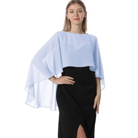 Hotshawl Capelets for women Chiffon Cape Shawls and Wraps for Evening Dress Wedding Capes Cover Up, Light Blue, One Size