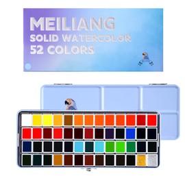 MeiLiang 52 Watercolor Paint Set, Travel Watercolors Set with Drawing Pencil, Paint Brushes, 5 Watercolor Paper, Sponge & Black Drawing Pens, Water Colors Paint for Adults, Art Supplies, Blue Case