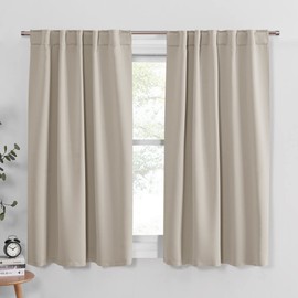 PONY DANCE Cream Draperies & Curtains - Room Darkening Back Tab Top Thermal Insulated Noise Reducing Short Curtain Panels for Kitchen Bedroom, 42 Wide x 45 Inches Long,Cream, 2 PCs