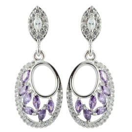 RIVA Pierced Earrings with Marquise Cut Gemstone Cubic Zirconia CZ [5 Colours Available] in 18K White Gold Plated, Simple Modern Elegance, Metal Brass