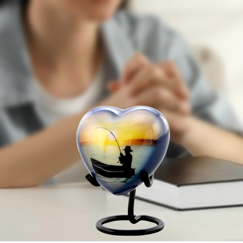Fishing Heart Keepsake Urn - Fishing Heart Cremation Urn for