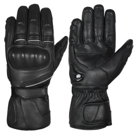 Hand Fellow Premium Leather Winter Motorbike Gloves Waterproof Winter Motorcycle Gloves Windproof Touch Screen Warm Gloves Hard Knuckle (Black Leather Cruising Gloves, L)