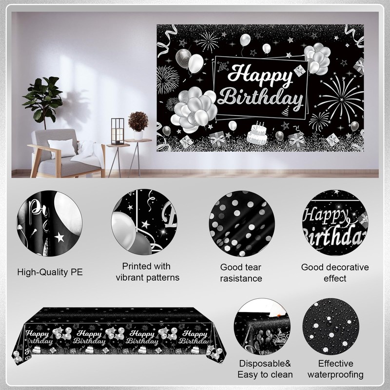 Miidenks 40th Birthday Decorations Set for Man Women,Black Silver Happy