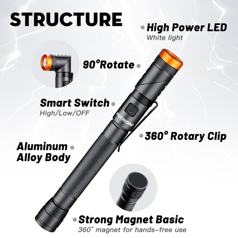 COSMOING Rechargeable Magnetic Flashlight 90 Degree