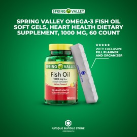 Spring Valley, Omega 3 1000mg, Lemon Flavor 60 Softgels, Proactive Support from Fish Oil Heart General & Brain Health, Omega 3 Supplement, 7 Day Pill Organizer Included (Pack of 1)