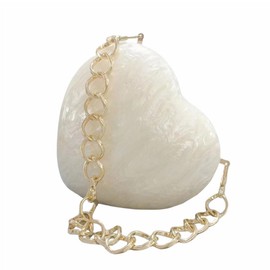 WuDiaoer Elegant Heart Shape Acrylic Clutch Trendy Love Heart Handbag Marble Acrylic Heart Evening Bag Chain Bridal Purse for Party