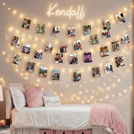 WILLBOND 16.4 ft 50 LED Fairy String Photo Clip String Lights Dorm Decoration with 50 Pcs Clip, 10 Hooks for First Day of School Students Teen Room Decor Birthday Party Supplies Wedding
