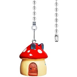 Hyamass 12 inch Ceiling Fan Pull Chain Extension Mushroom House Charm Pendant Ceiling Fan Danglers Fan Pulls Chain Extender with Ball Chain Connector(Red)