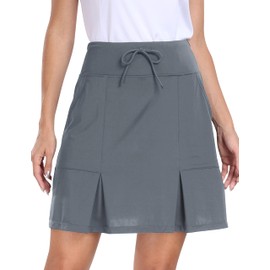 MoFiz Tennis Skort Women's Tennis Skirts High Waist Stretch Golf Skirt Sports Skirt Outdoor Skirt Knee-Length Sports Skirt with Inner Shorts, Medium Grey
