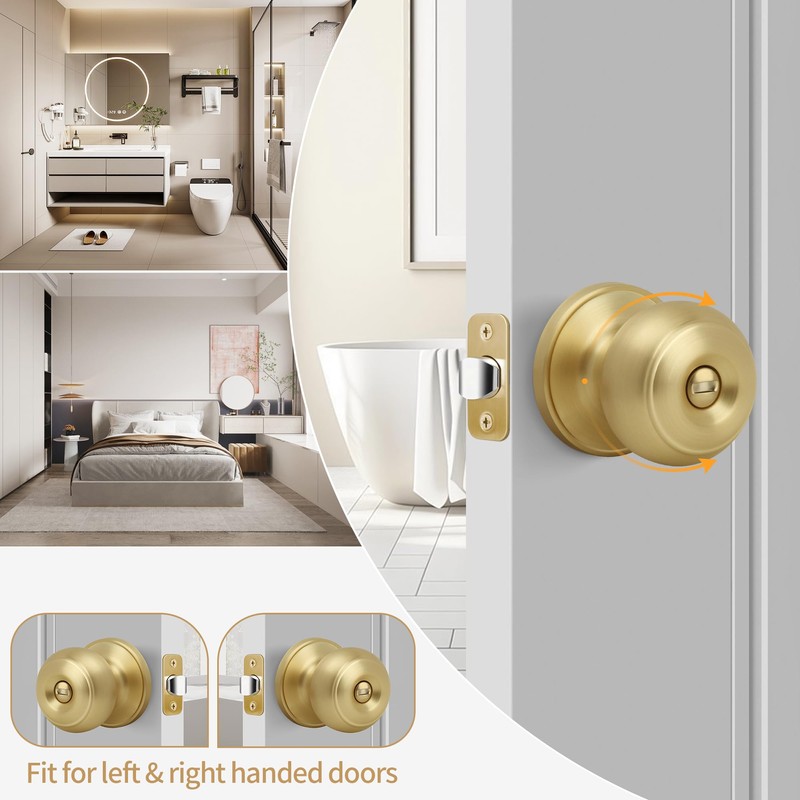 Gaurqiah Keyless Privacy Door Knob, Flat Ball Interior Door Knob,