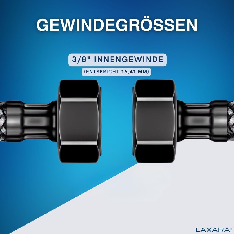 LAXARA DVGW Premium Coloured Flex Hose Black and White 3/8