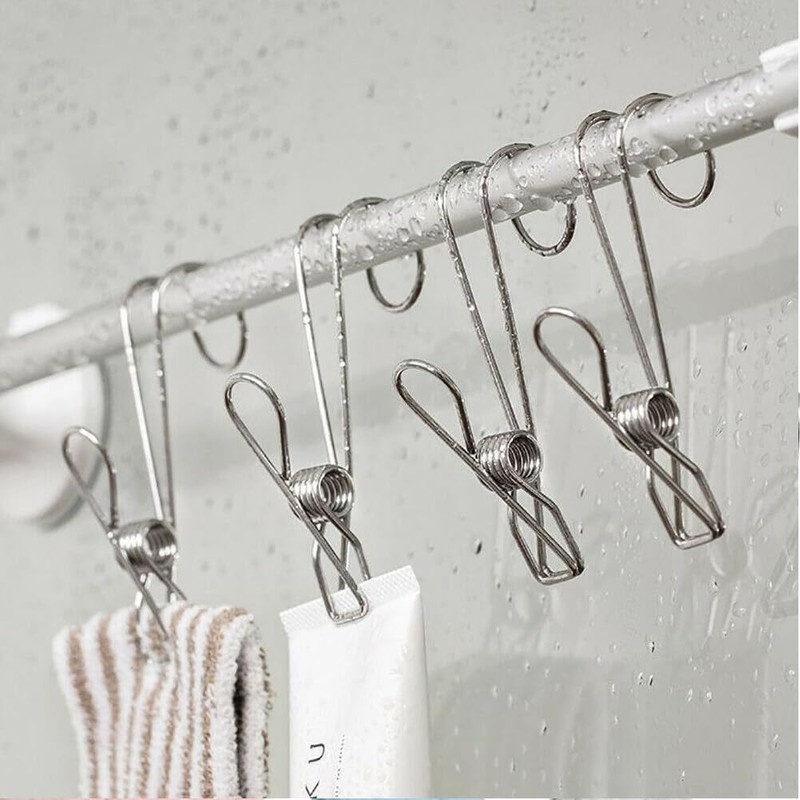 15xStainless Steel Clothes Pegs Hooks Long Tail Clip Hanging Clips