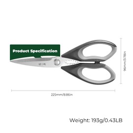 ZHANG XIAO QUAN SINCE 1628 kitchen scissors All Purpose,8.86inch kitchen shears for Food Heavy Duty High Carbon Stainless Steel(Black Gray)