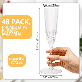 Jingmore 48 Pcs Detachable Plastic Champagne Glasses Flutes Bulk with Stem 3.7 oz Disposable Champagne Flutes Toasting Glasses Cups for Wedding Birthday Party (Transparent)