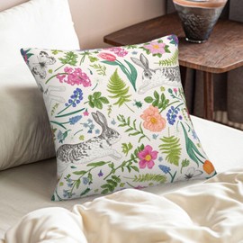 AELUTYSH Easter Pillow Covers 20x20 Set of 2, Rabbit Bunny Throw Pillows Spring Floral Butterfly Leaves Decorative Pillow Case Linen Seasonal Holiday Cushion Covers for Home Sofa Couch Outdoor