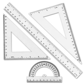 Clear Math Geometry Tool Set,12 Inch Ruler 4 PCS for Measuring and Drafting, Transparent Plastic Straight Ruler, Triangle Rulers, Protractor for Student School Office Supplies, Imperial Metric