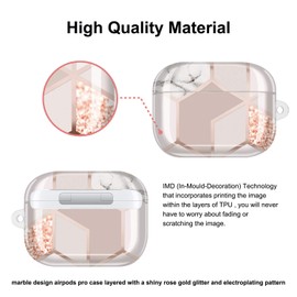 JAHOLAN AirPods Pro Case Bling Glitter Sparkle Marble Design Cute Accessories Protective TPU Cover Case Portable Shockproof Girls Women Men with Keychain for Airpods Pro Charging Case - Rose Gold