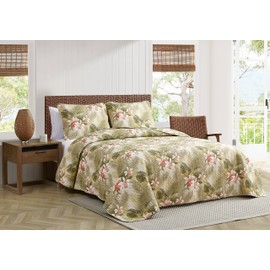 Tommy Bahama Topical Orchid Collection Quilt Set-100% Cotton, Reversible, Ideal for All Seasons, Pre-Washed for Added Softness, King, Green (Tropical Orchid Green, King)