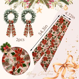 Vickasi 2 Pieces Christmas Wreath Sash for Front Door, Pine Corn Flowers Burlap Ribbon Sash Holiday Wreath Accessories for Christmas New Year Decorations
