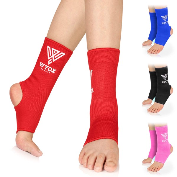 WYOX Ankle Wraps Support Boxing Gear for Men Women Muay Thai Ankle Support Kickboxing Wraps Gym Ankle Support (Pair) (Red, S / M (Women 4.0 - 6.5/ Men 3.0 - 5.5))