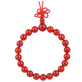 mookaitedecor Carnelian Crystal Bead Bracelet Semi Precious Stone Gemstone Stretch Bracelet for Women Men, Healing Crystal Reiki Chakra Red Stone Bracelet with Chinese Knot Crystal Jewellery Gift