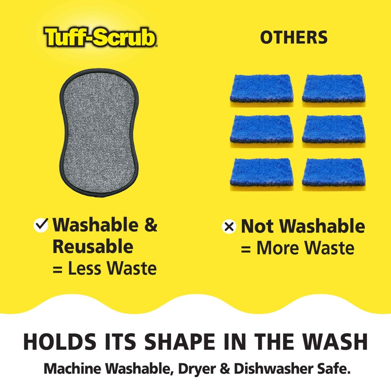 Original Scrub-N-Wipe Pad by Tuff-Scrub, 6-Pack, Microfiber, Multi-Surface, Non-Scratch, Dual-Sided,