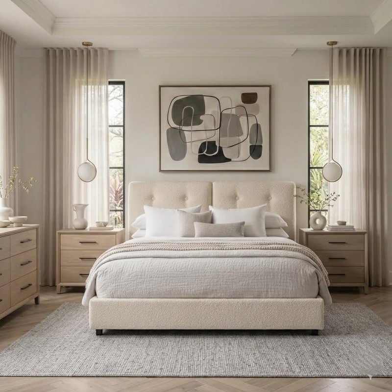 IMMERSTABLE Bed Frame Queen Size, Boucle Upholstered Bed Frame with