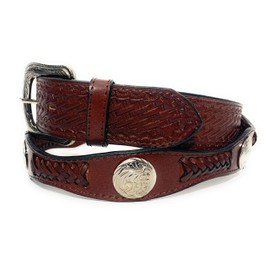 EL CHARRO Mens Concho Western Leather Bealt Braided Cowboy Rodeo Belt (34, Brown)