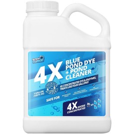 1 Gallon 4X Blue Pond Dye + Pond Cleaner, Blue Dye for Ponds and Lakes, 2-in-1 Lake Colorant + Enzymes, Makes Murky Water Clean & Beautiful, Keeps The Water Cool, Clear, and Ideal for Fish & Wildlife
