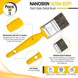 Nanoskin Ultra-Soft Paint Style Detail Brush, 3-Pack - 1" Double Thickness China Bristles | Ideal for Auto Interior, Exterior, Wheels, Emblems & Tight Spaces | Essential Car Detailing & Cleaning Tools