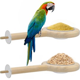 ASOCEA 2 Pack Bird Perch Feeding Cup, Bowls for Cage Wooden Perch Stand Hanging Bowls for Bird Cage Accessory Parrot Wood Perch Stand Toy for Parakeet Lovebird Cockatiel Budgie