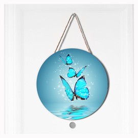 Ceutoiy Butterfly Decor Wreaths For Front Door Welcome Sign, Blue Butterflies Farmhouse Welcome Wooden Sign Hanger Pool Porch Home Bedroom Kitchen Coffee Wall Decorations