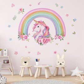 Aolso Rainbow Wall Decals Unicorn Rainbow Wall Stickers Baby Nursery Girls Bedroom Living Room Wall Décor, Peel and Stick Wall Art Decals for Baby Nursery Kids Bedroom
