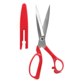 Sanhana Scissors Raw Scissors Premium Stainless Steel Raw Scissors with Cap Safe Professional Dressmaking, Home Use, Crafts, Cutwork, Multi-purpose, 9.1 inches (23 cm) (Red)