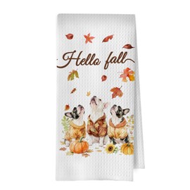 ERYBHKRTYH Fall Frenchie Kitchen Towels - French Bulldog Gifts Waffle Decorative Dish Towels, Frenchie Mom Gifts Hand Towelm, Frenchie Gifts Tea Towel, 16 x 24 Inches