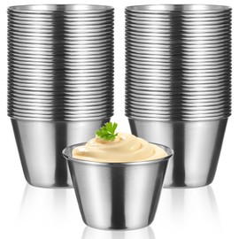 50Pcs Stainless Steel Dipping Sauce Cups, 2.5oz Metal ramekins,Reusable Metal Sauce Cups Stainless Steel Condiment Cups Small Dipping Bowls Round Individual Portion Cups for Home, Restaurant