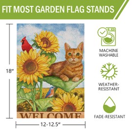 Furiaz Cat Cardinal Sunflower Welcome Decorative Small Garden Flag, House Yard Fall Flower Kitty Bluebird Red Bird Outside Decoration, Summer Autumn Farmhouse Outdoor Burlap Decor Double Sided 12 x 18