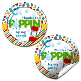 Thanks for Poppin' By Bubble Birthday Thank You Sticker Labels, 20 2" Party Circle Stickers by AmandaCreation, Great for Party Favors, Envelope Seals & Goodie Bags