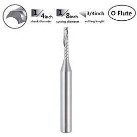 SpeTool 5PCS O Flute Spiral Upcut Router Bit Set 1/4 Inch Shank with 1/8 Inch Cutting Diameter, Carbide Singe Flute Aluminum Cutting End Mill