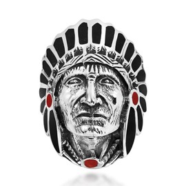 Simulated Black Onyx & Reconstructed Red Coral Accented Native American Style .925 Sterling Silver Ring (8)