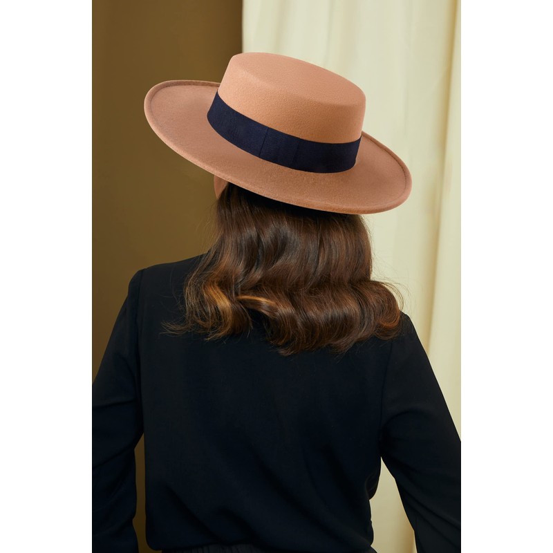 BABEYOND Sombrero de ala ancha Fedora con parte superior plana
