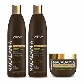 3 Pack KATIVA Macadamia Shampoo 355mL+Acondicionador 355mL+Tratamiento Intensivo 300mL