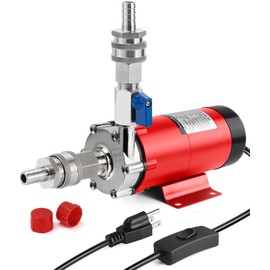 Hilangsan Wort Pump High Temp Brewing Pump Food Grade Pump Stainless Steel Head brew Pump Homebrew pump Wort Transfer Pump with Inline Switch Mini Ball Valve Quick Disconnects (Red)
