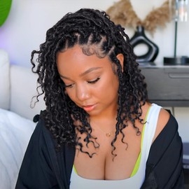 LIYATE Goddess Locs Crochet Hair 10 Inch 6 Packs Faux Locs Crochet Hair for Kids Pre Looped Soft River Locs Crochet Braids with Curly Hair Bohemian Hippie Locs Synthetic Hair Extensions(Black 1B)