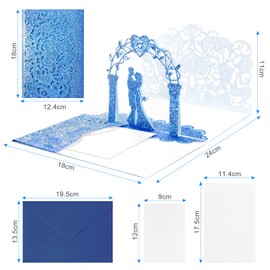 Vicloon Pop Up Wedding Card, Valentine's Day Card, Wedding Card 3D with Envelope, Wedding Card Congratulations for Wedding Anniversary, Engagement, Confession Wedding Congratulations (Royal Blue)