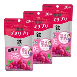 UHA Gummy Supplement (Bulk Purchase) Gummy Supplement, Iron, 20-Day Supply (40 pieces), Grape Flavor, Set of 3 (60-Day Supply)