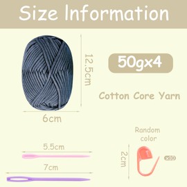 Renyiz Chunky Yarn for Crochet Cotton Yarn for Crochet Chunky Wool 4x50g Crochet Yarn for Beginners Crochet Wool Knitting Yarn with Crochet Accessories Blue Yarn