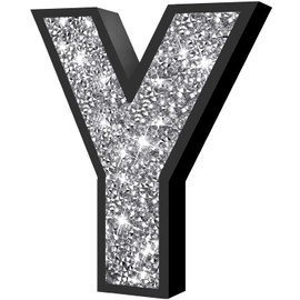 XIHACTY Letters Signs for Home Décor，Crystal Crushed Diamond Accent Sign for Wall Decor, Black DIY Custom Capital Letters for a Decoration on Bar, Desk, Dresser, Party Birthday, Wedding.（Y)