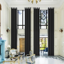 Extra Long Blackout Curtains - 2 Story High Living Room Drapes - Tall Curtains for High Ceiling or Long Window - 144 156 168 192 204 216 228 240 Inch 12ft-20ft Length(1 Panel,Black, 52″x132″)